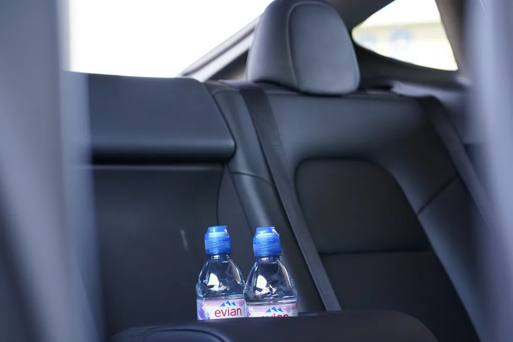 The rear seats inside an Obrigado Transports Tesla